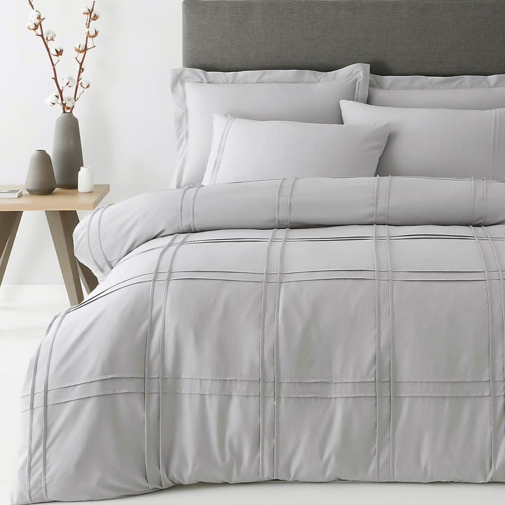 Savaya Grid Plisserad Pintuck Modern Påslakan Quilt Cover Set Sängkläder Set