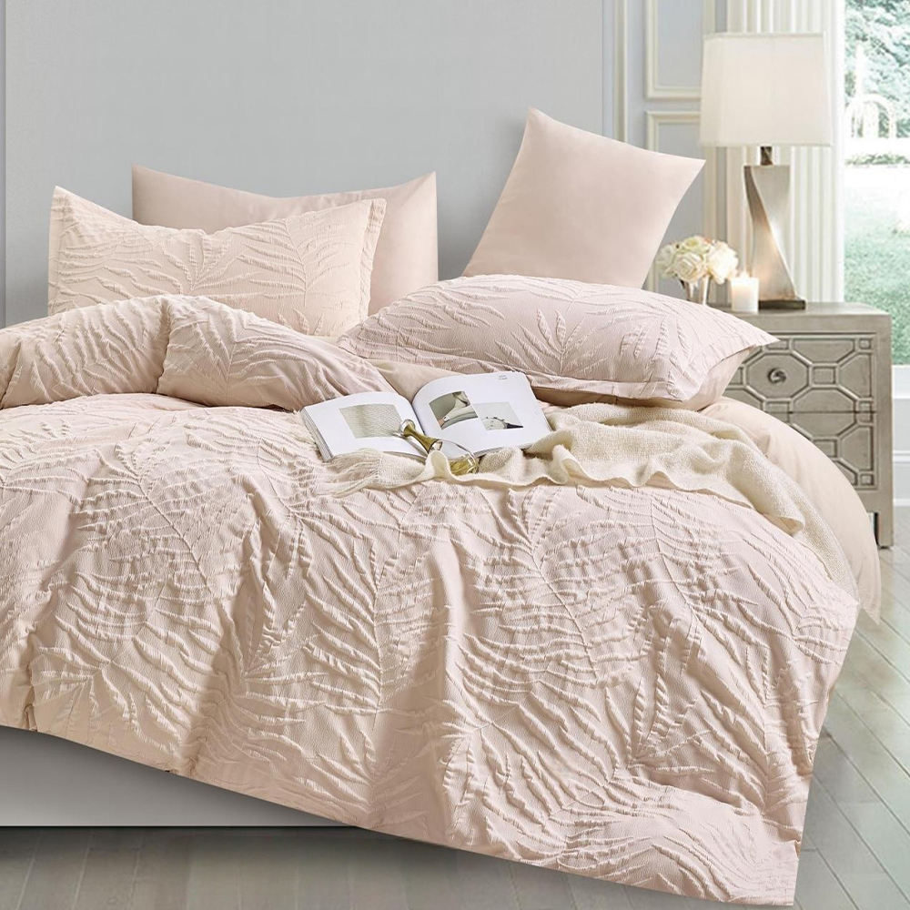 Liora Textured Botanical Leaf Präglat Påslakan Quilt Cover Set Sängkläder Set