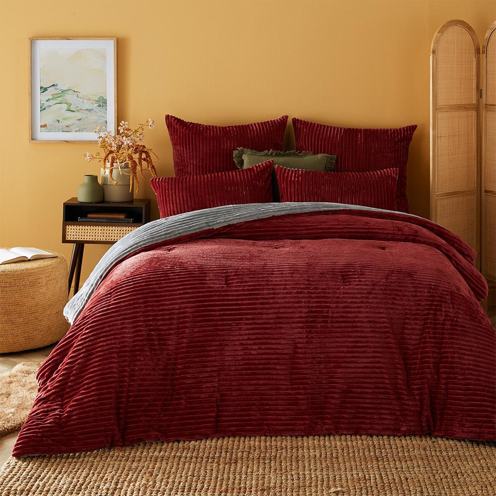Valley Ribbed Striped Plush Vändbar Täcken Set