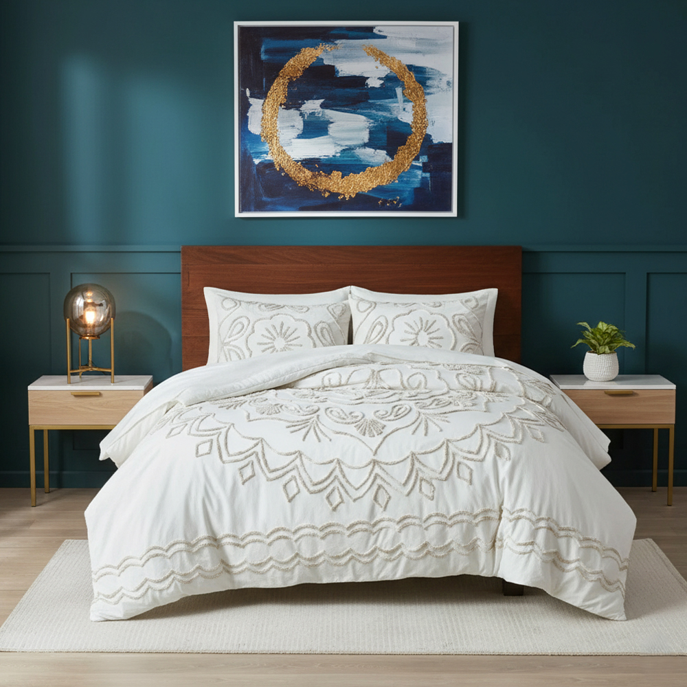 Soraya MedallionTufed Chenille Broderi Påslakan Quilt Cover Set Sängkläder Set