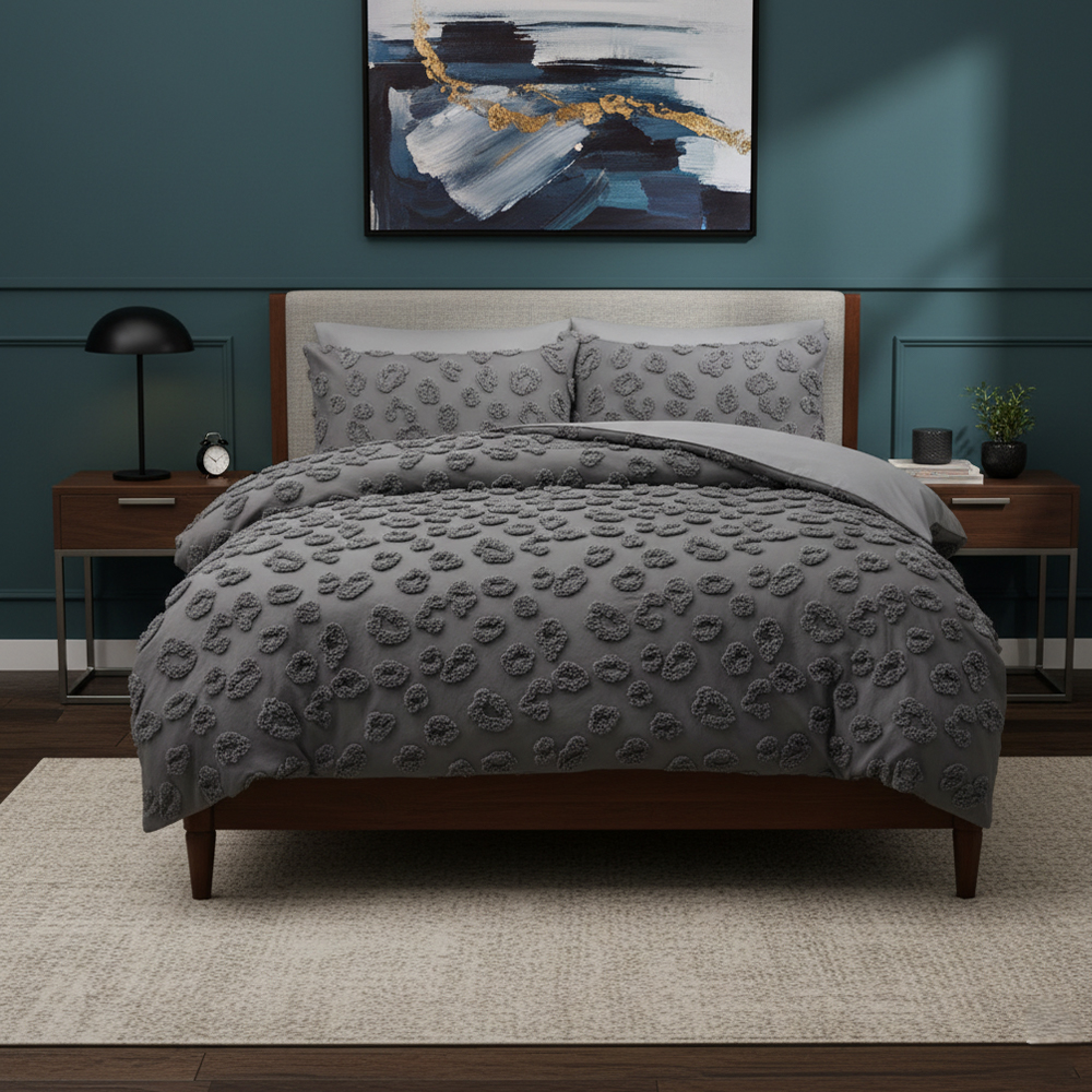 Nala Tufted Leopard Chenille Broderi Täcken Set Sängkläder Set