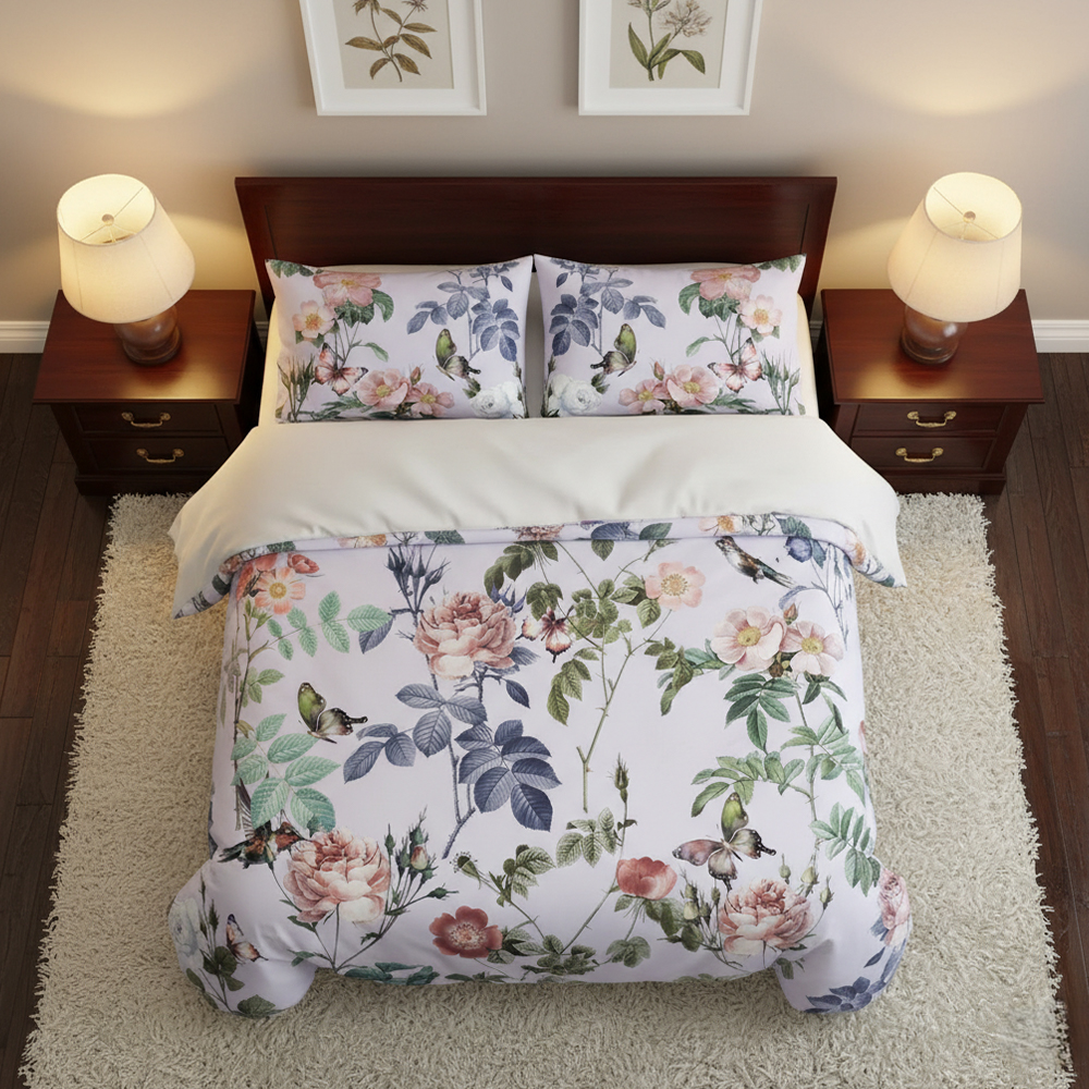 Cathy Vintage Blommor & Fågel Print Modernt påslakan Quilt Cover Set Sängkläder Set