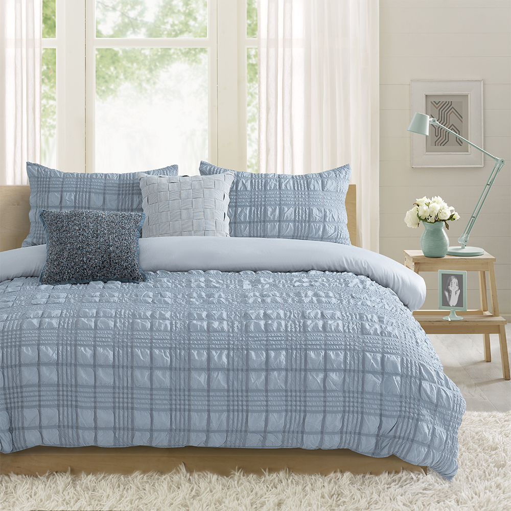 Nina texturerad geometrisk båge präglad Crinkle Påslakan Quilt Cover Set Sängkläder Set