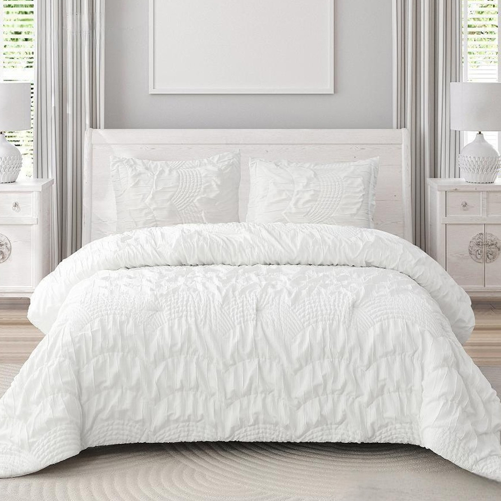 Armando Textured Geometric Ruched Påslakan Quilt Cover Set Sängkläder Set
