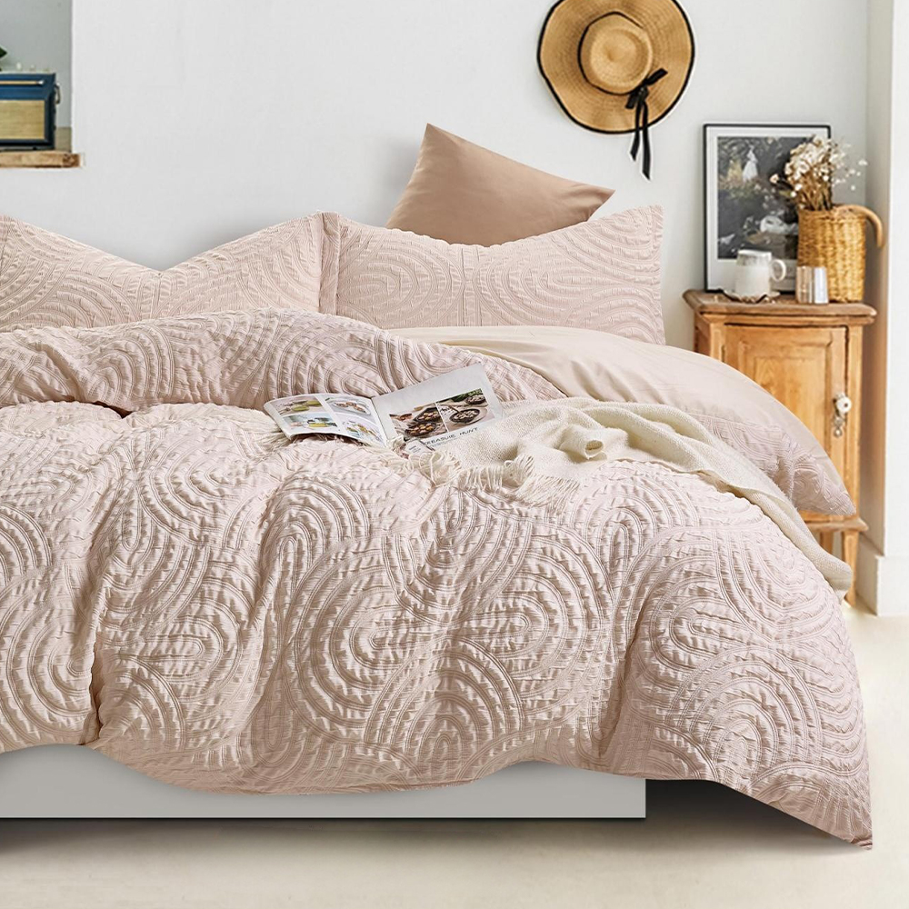 Nina texturerad geometrisk båge präglad Crinkle Påslakan Quilt Cover Set Sängkläder Set