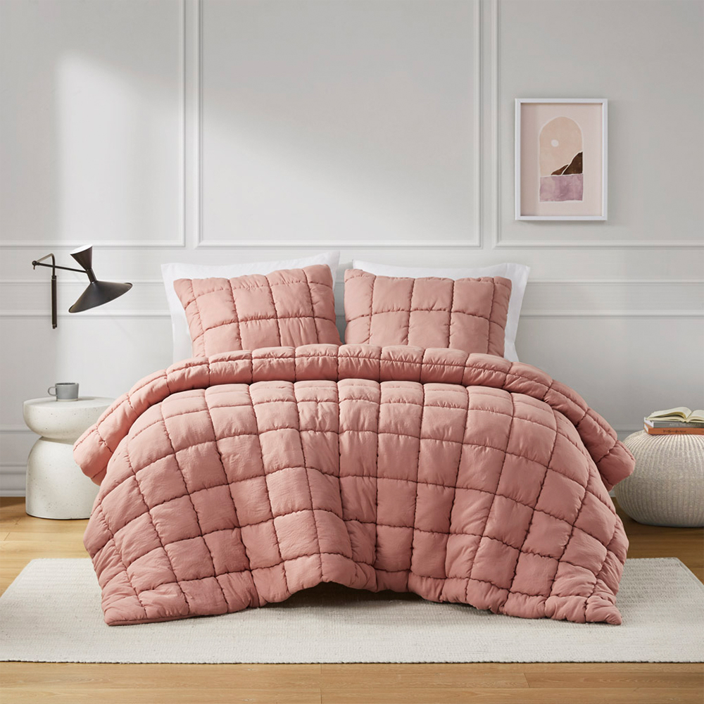 Miya Grid Quilted Pom Pom Puffy Täcken Set