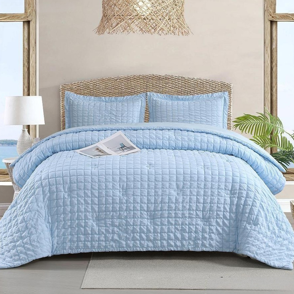 Olsen Texturerad rutig präglad påslakan Quilt Cover Set Sängkläder Set