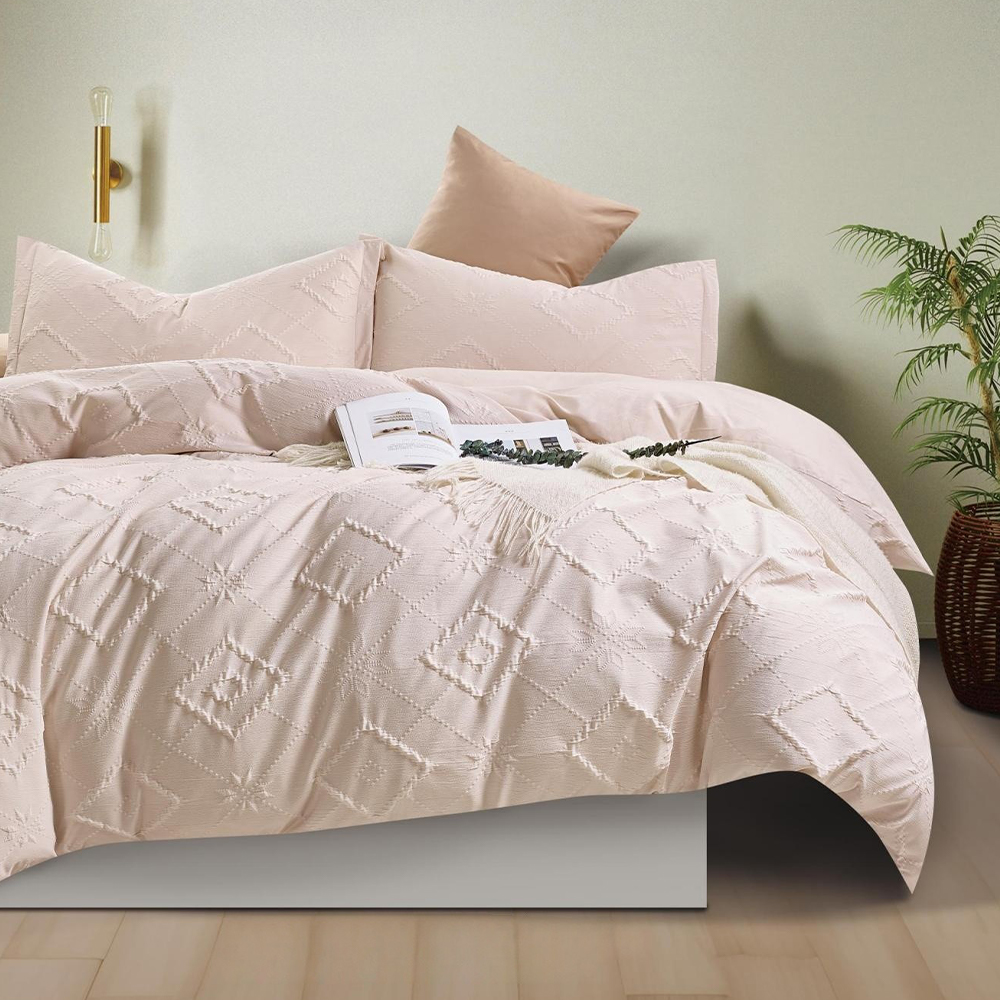 Indra Textured Boho-präglat påslakan Quilt Cover Set Sängkläder Set