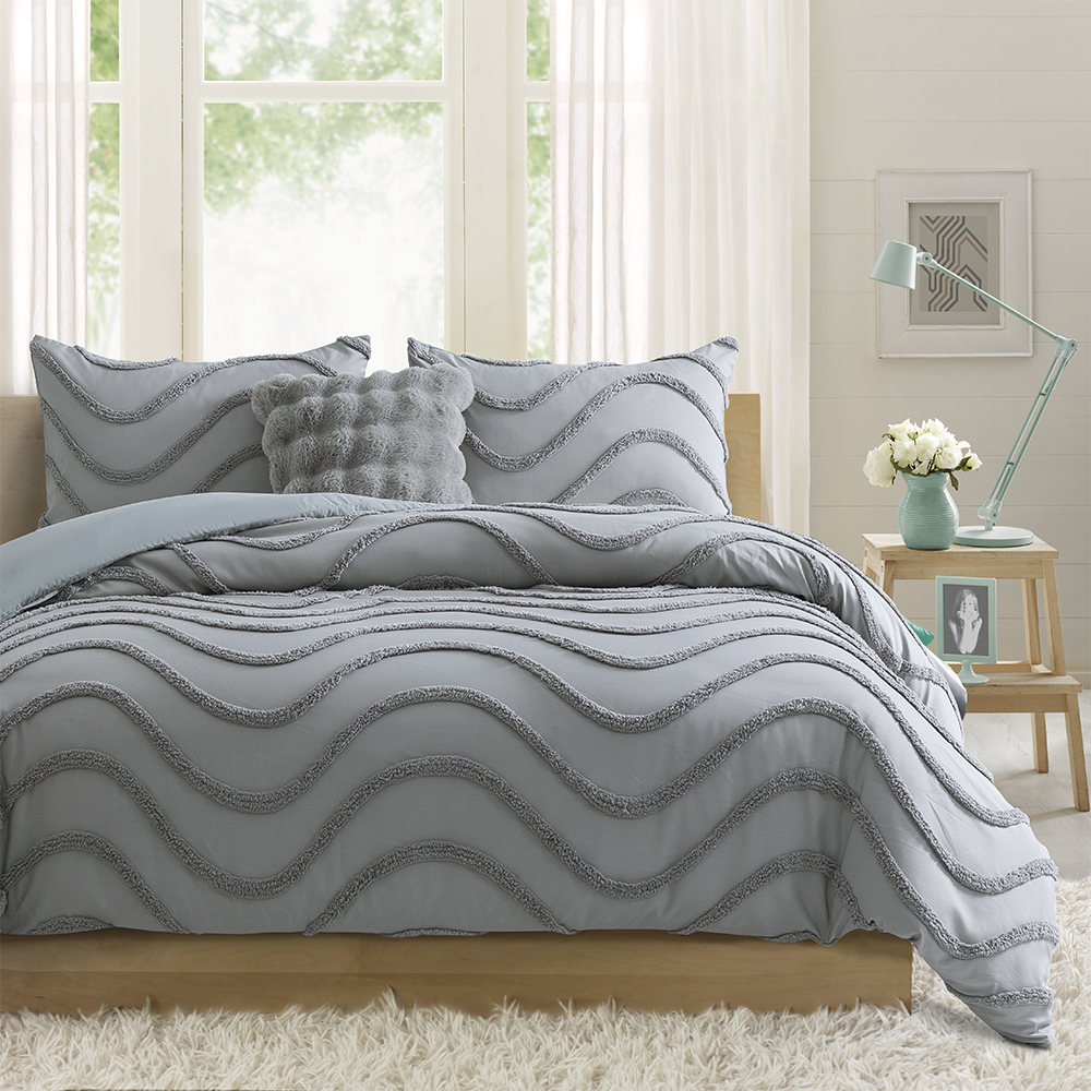 Milah Geometric Wave Modern Tufted Chenille Broderi Påslakan Quilt Cover Set Sängkläder Set