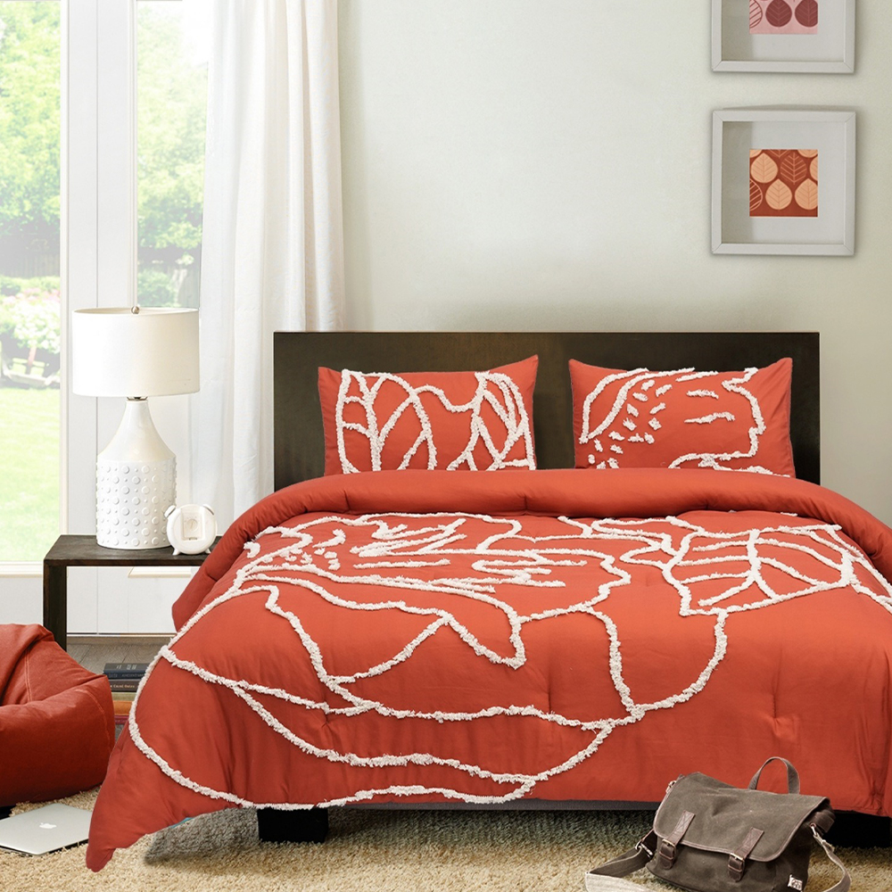 Harper Floral Tufted Chenille Broderi Påslakan Quilt Cover Set Sängkläder Set