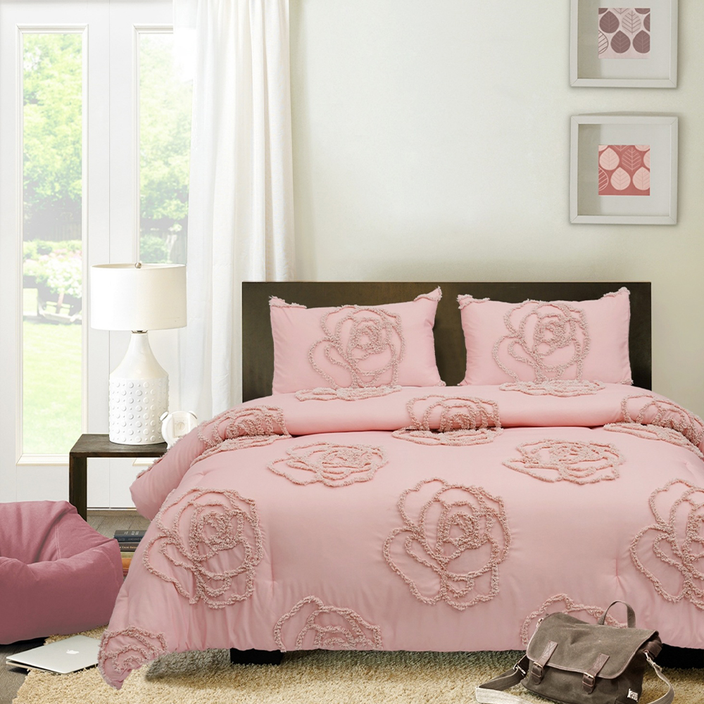 Mirelle Rose Blommig Tuftad Chenille Broderi Påslakan Quilt Cover Set Sängkläder Set