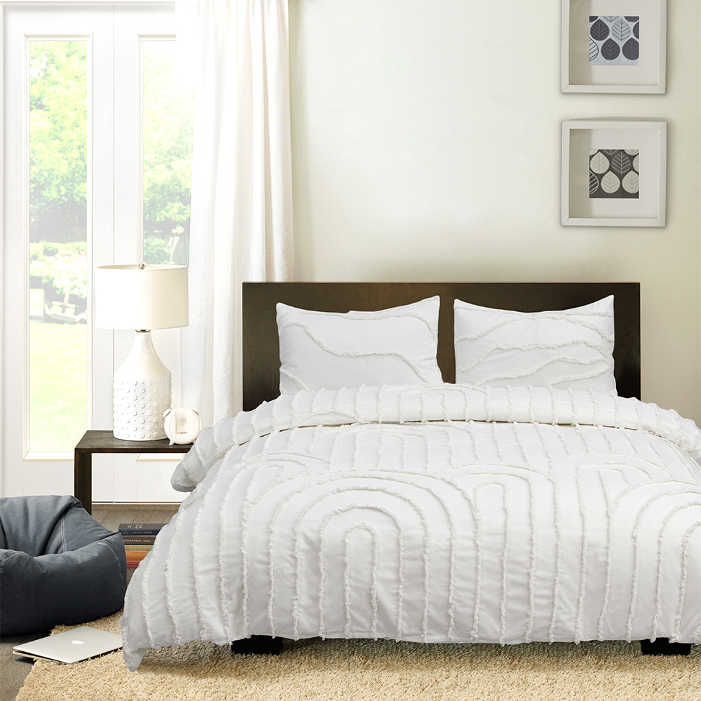 Ava Geometric Arc Modern Tufted Chenille Broderi Påslakan Quilt Cover Set Sängkläder Set
