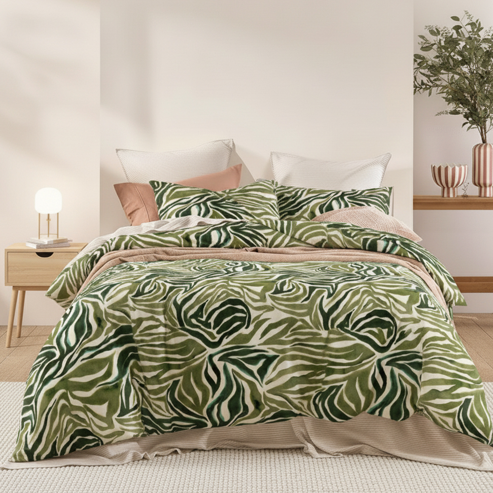 Green Leaf Prints Ren mikrofiber bomull tryckt Påslakan Quilt Cover Set Sängkläder set