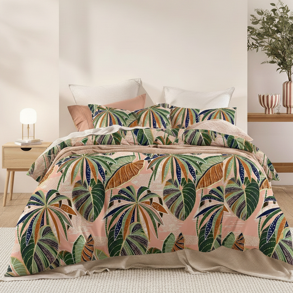 Maidstone Nature Leaf Prints Ren mikrofiber bomull tryckt Påslakan Quilt Cover Set Sängkläder set