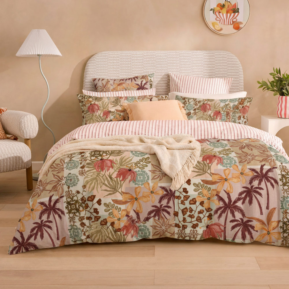 Summer Palm Prints Pure Microfiber Bomullstryckt Påslakan Quilt Cover Set Sängkläder set