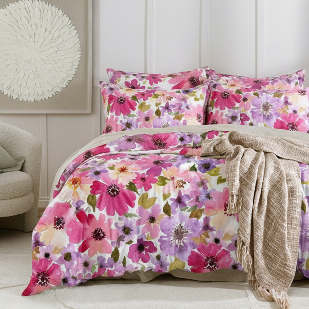 Helensvale akvarell botaniska blommönster Ren mikrofiber bomull tryckt Påslakan Quilt Cover Set Sängkläder set