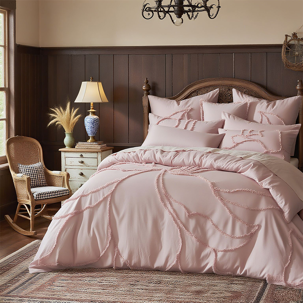 Catalina Botanical Floral Tufted Chenille Broderi Påslakan Quilt Cover Set Sängkläder Set