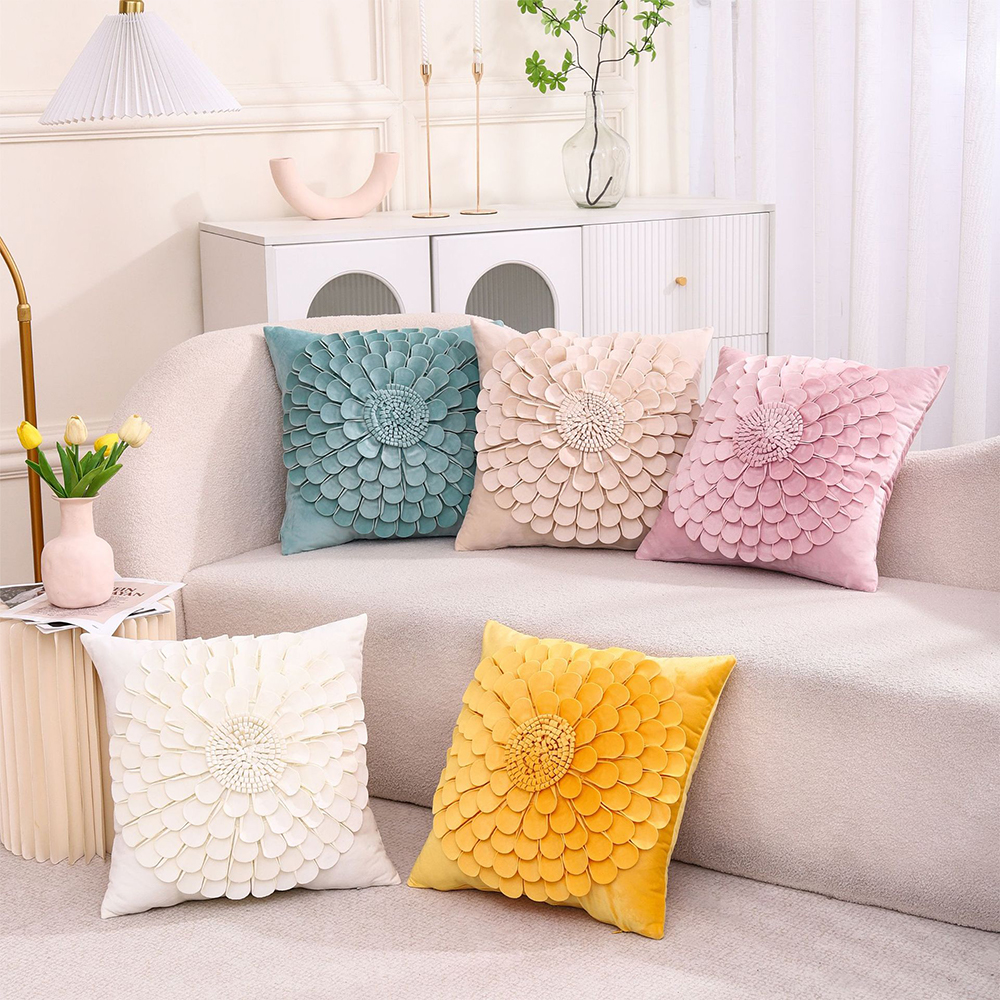 Handgjord 3D blommig deco kudde